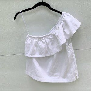 J.Crew White One Shoulder Structured Ruffle Top Size XXS